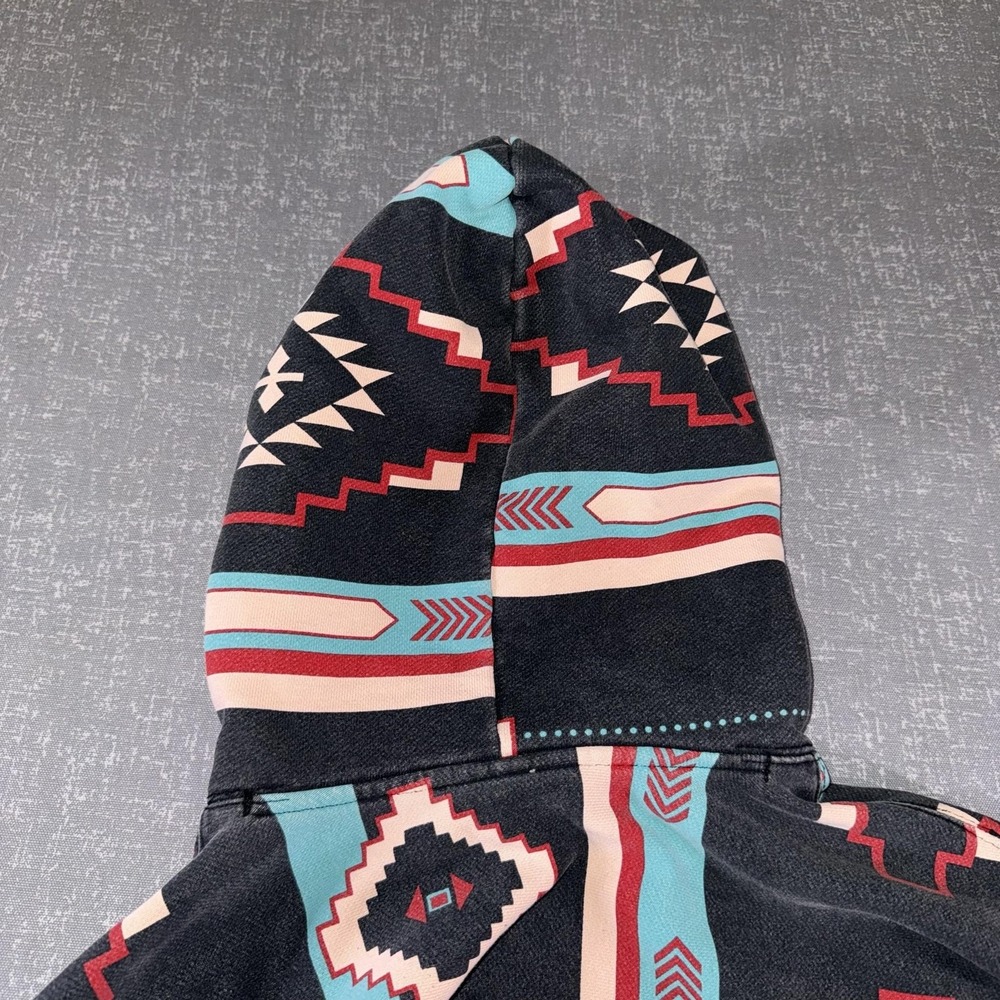 Champion Reverse Weave Hoodie Mens Medium Black Aztec Geometric Fleece Pullover - Picture 9 of 10
